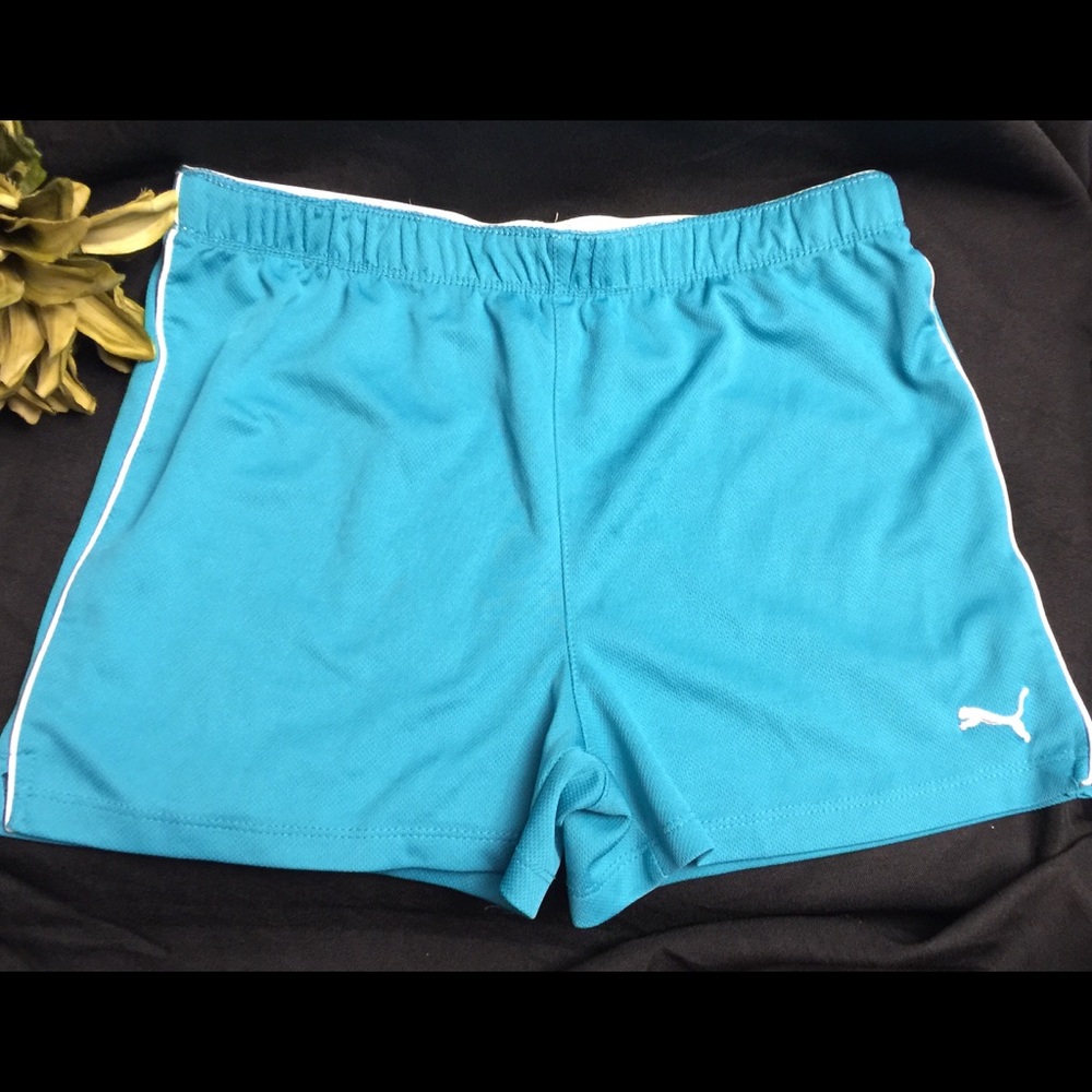 Puma-Turquoise Girls Shorts w/White Logo-Girls L